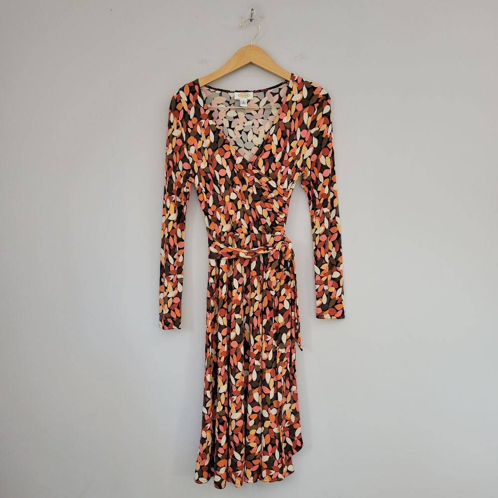 Talbots Long Sleeve Geoprint Faux Wrap Midi Dress Sz 4P Career Party